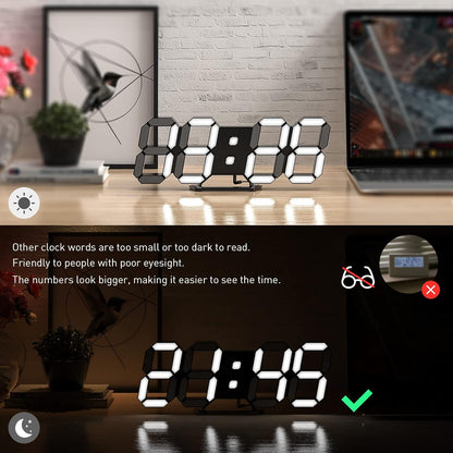 EDUP HOME 3D LED Wall Clock Desk Alarm Clock 7 Colors 9.7" with Remote Control, Digital Alarm Clock Adjustable Brightness Timer 12/24 Hr Time/Date/Temperature for Kid Bedroom/Kitchen/Office