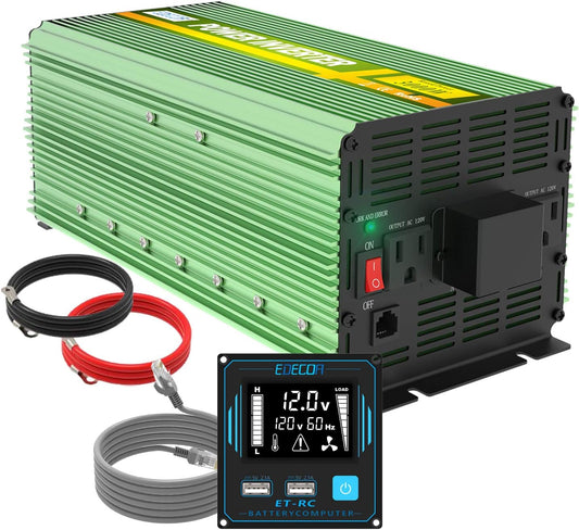 EDECOA 3000 Watt Power Inverter DC 12V to AC 110V 120V 3000W Converter for Car Truck RV with LCD and Dual USB Romte Controller (ETRC Remote)