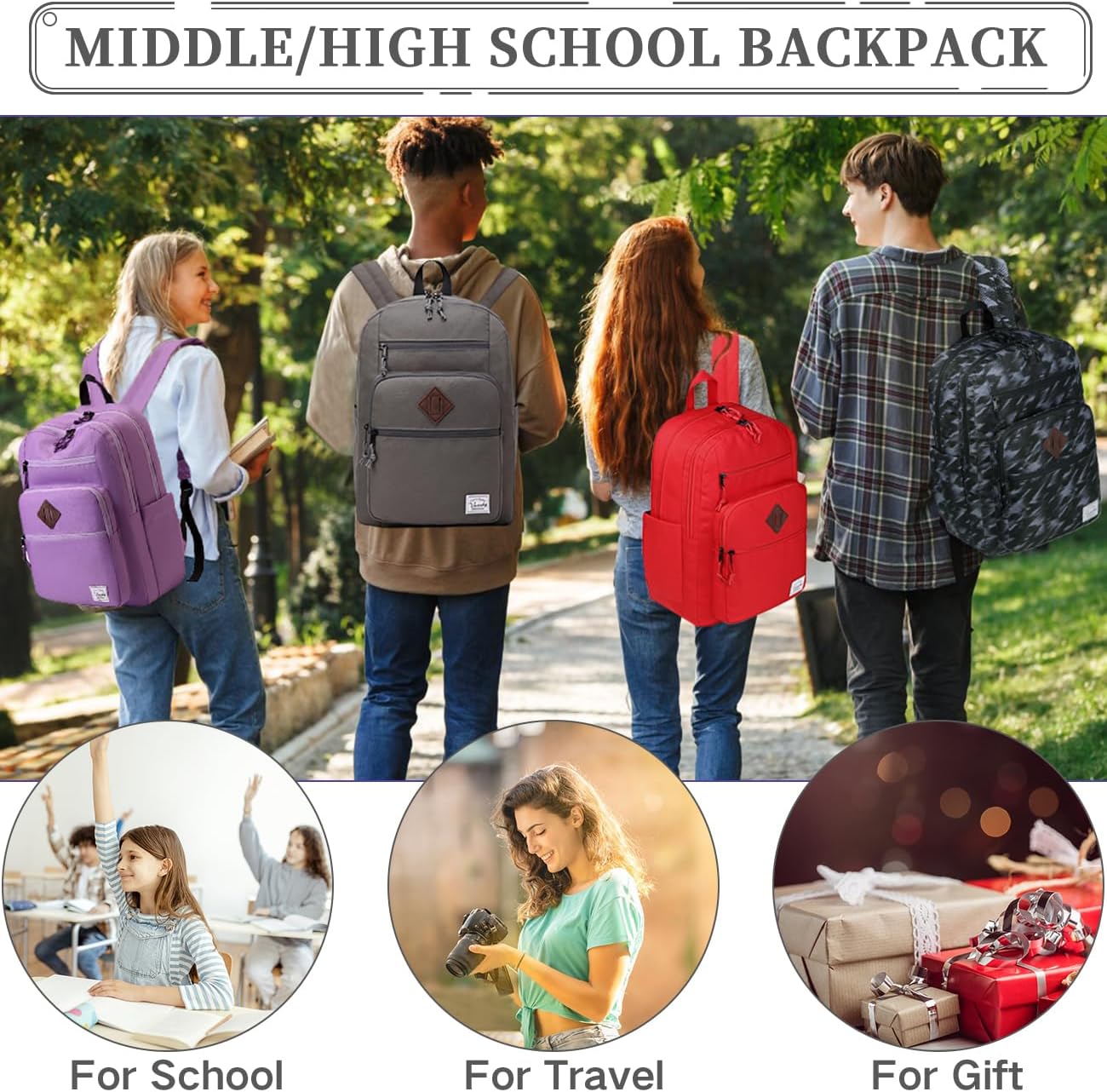 School Backpack for Men Women,Vaschy Lightweight School Bag Bookbag Casual Daypack for High School/College/Teens/Travel/Work