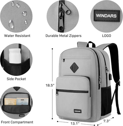 Black Backpack for Men Women, Durable Casual School Backpacks Teens Boys and Girls Classic 15.6 Inch Laptop Bookbag with USB Charger for College High School Work Travel