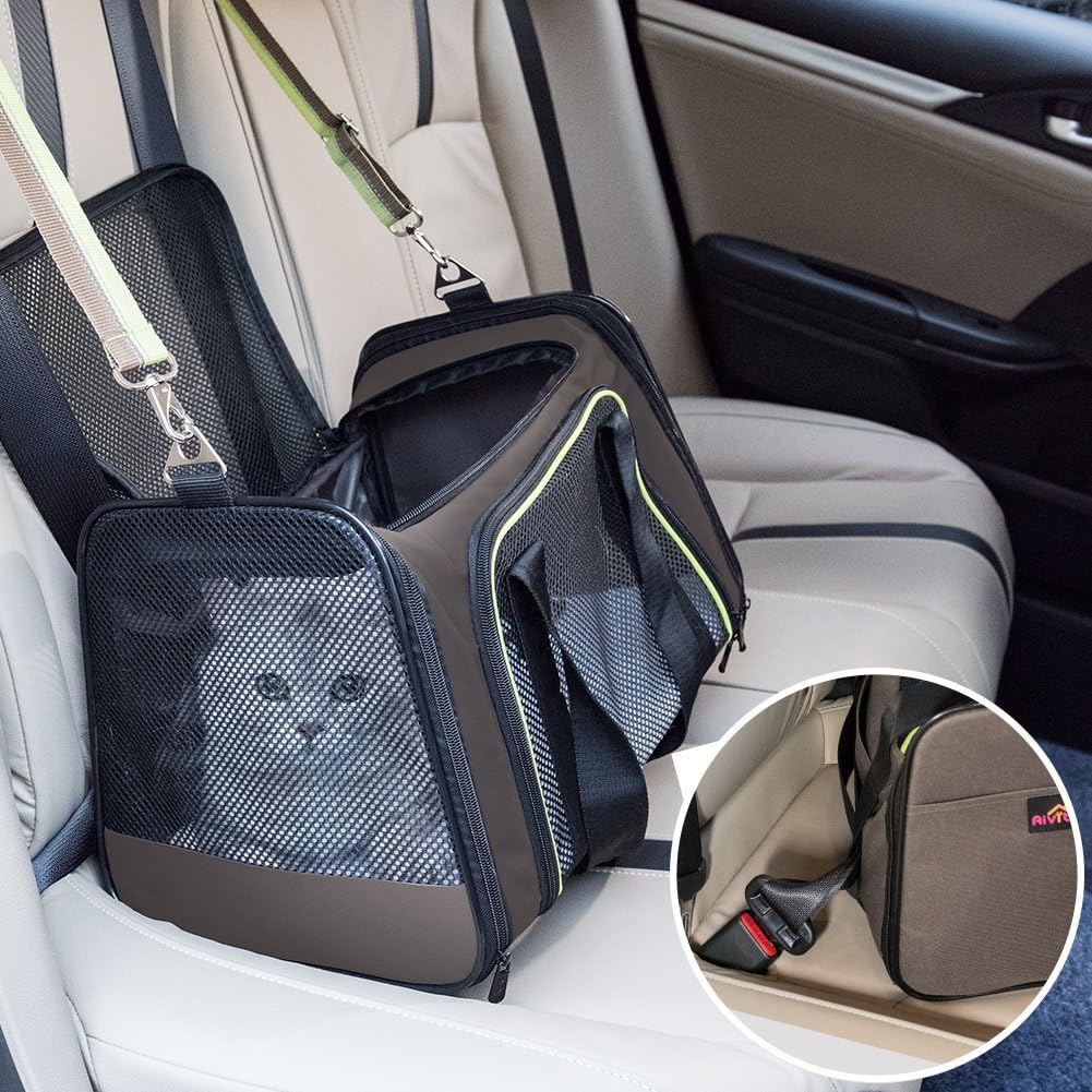 Aivituvin Dog Carrier Airline Approved Soft Sided Pet Carriers, Collapsible Travel Cat Carrier for Medium Cats and Puppies (Green Large)