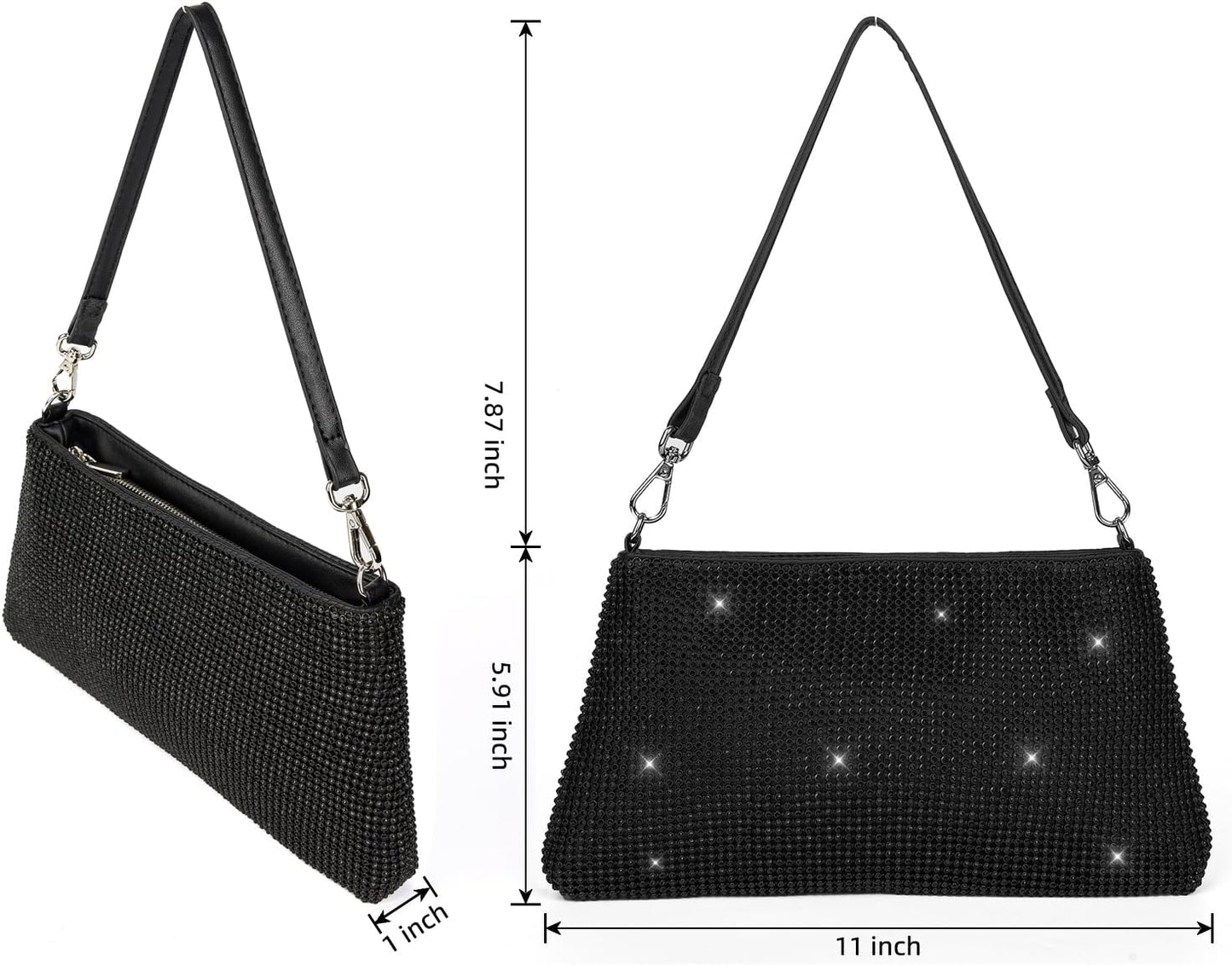 Valleycomfy Bling Evening Clutch Bag for Women Lady Girl Bride Rhinestone Purse For Prom Cocktail Party Wedding Engagement - PuriLite