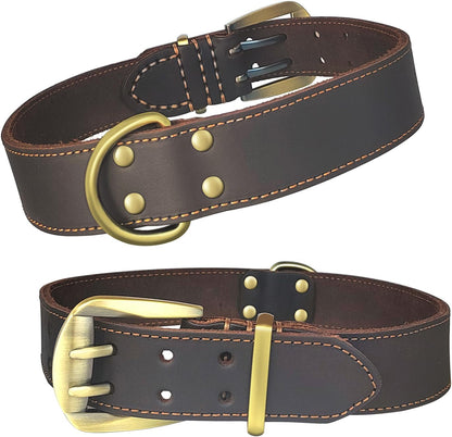 QRDA Leather Dog Collar Brown Dog Training Collar Heavy Duty Premium Leather Dog Collar Dog Collars for Medium/Large Dogs