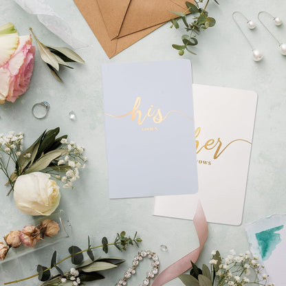 Vekola Vow Books for Wedding His and Hers Elegant Gold Foil Set of 2 Wedding Notebook with 28 Pages (Navy Blue+White)