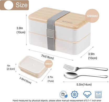 Original Bento Box Lunch Boxes Container Bundle Divider Japanese Style with Stainless Steel Utensils Spoon and Fork (Pink)