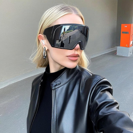 Oversized Wrap Around Sunglasses for Women Men,Futuristic Rave Curved Lens Shades,Fashion Trendy Shield Sun Glasses 8060