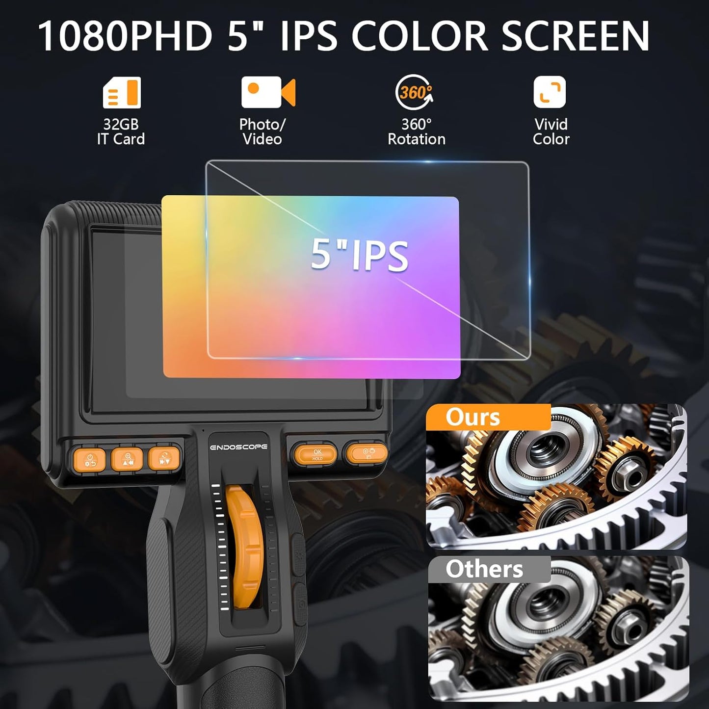 Endoscope Camera with Light, Ennovor 1920P HD, Endoscope Inspection with 8 Adjustable LED Lights, Borescope with Flexible Rigid Snake Camera, IP67 Waterproof and No WiFi Required, for Android iOS