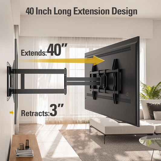 Mounting Dream Long Arm TV Wall Mount for Most 42-90 Inch TV, 40 Inch Extension TV Mount Swivel and Tilt, Full Motion Mount Fits Max VESA 800x400mm, 150 lbs. Loading, 16”,18”, 24” Studs - PuriLite
