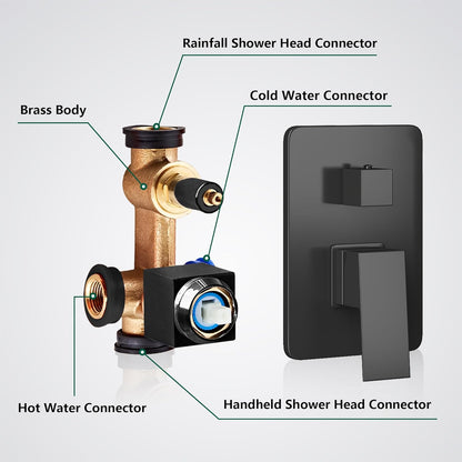 LCEVCGK Shower Faucet Set Complete Matte Black Shower System with 8 inch Square Rainfall Shower Head 3-Function Handheld Shower Waterfall Bathtub Spout Rain Shower Combo Set Bathroom Wall Mounted
