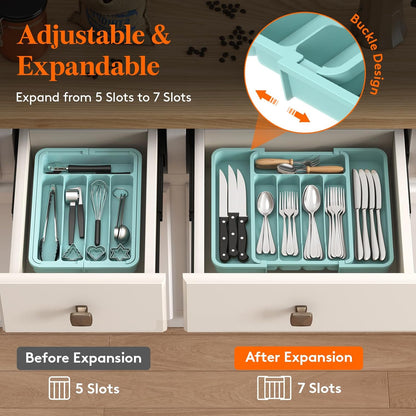 Lifewit Cutlery Organizer, Expandable Utensil Organizer for Kitchen, Utensil Holder, Adjustable Cutlery Rack Organizer for Spoons, Knives, Kitchen Organizers and Storage, Black