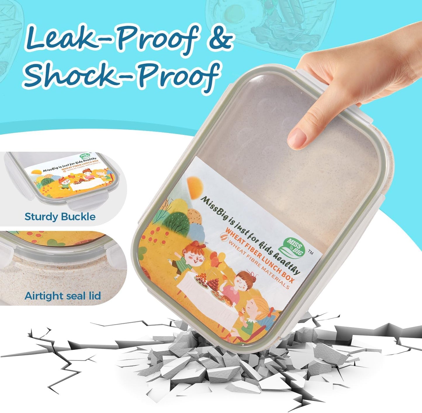 MISS BIG® Bento Box,Lunch Box Adult,Ideal Leak Proof Lunch Containers,Mom's Choice Lunch Box for Kids,No BPAs and No Chemical Dyes,Microwave and Dishwasher Safe Lunch Container (1900ml White)