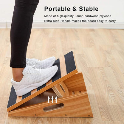 StrongTek Wooden Slant Board, 5 Adjustable Angles, 500 lb, Side Handle Standard and XL Sizes, Full or Partial Non-Slip Surfaces, Side Carry Handle, Calf and Ankle Stretching, Squats and Rehab