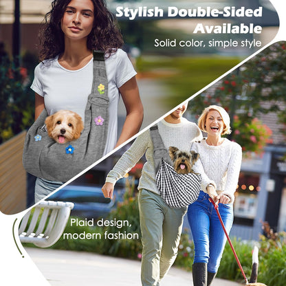 Pawaboo Small Dog Sling Carrier, Reversible Hands Free Dog Sling Carrier for Small Dogs and Cats, Puppy Sling Carrier with Adjustable Strap Buckle & Safety Harness, Puppy Essentials, Grey