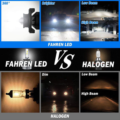 FAHREN H11 H9 LED Headlight Bulbs, 40000LM Super Bright H11 LED Bulb with Canbus Driver, 360° Adjustable Light Angle Halogen Replacement Kit, 6500K White IP68 Waterproof, Pack of 2