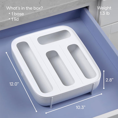 YouCopia StoraBag Drawer Food Bags Dispenser, 3-Slot, Plastic Sandwich Bag Organizer for Kitchen Storage