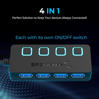 SABRENT16 Port USB hub 3.2 x1 and Charger 90W, with Power Adapter, Fast Powered Data hub, Multiple USB Charging, USB Docking Station, multiport hubs, LEDs on/Off Switch, Mount Bracket Included