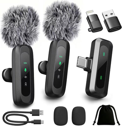 AXUAXU 2025 Upgraded Mini Wireless Lavalier Microphone with LED Display, USB-C Clip-on Mic for iPhone, iPad, Android, PC, Small Lapel Mic for Recording YouTube Video Podcast Vlog