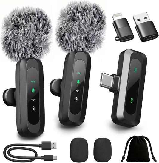 AXUAXU 2025 Upgraded Mini Wireless Lavalier Microphone with LED Display, USB-C Clip-on Mic for iPhone, iPad, Android, PC, Small Lapel Mic for Recording YouTube Video Podcast Vlog