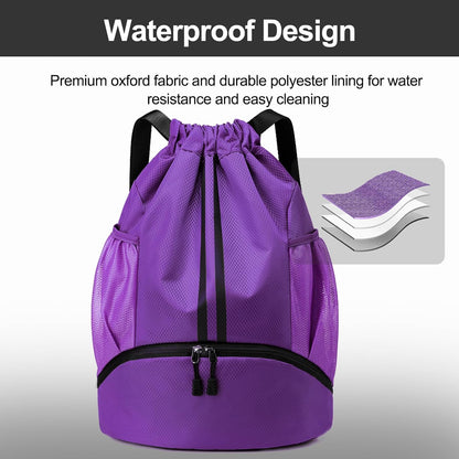 Hoedia Sports Drawstring Backpack - String Swim Gym Bag with Shoes Compartment and Wet Proof Pocket for Women/Men