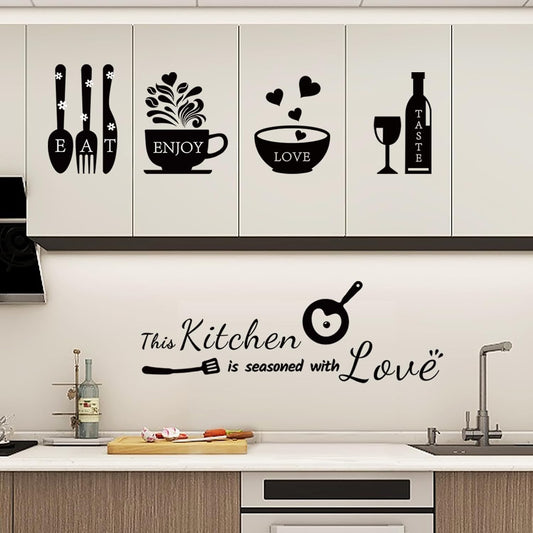 Rotumaty Kitchen Quote Wall Stickers Kitchen Seasoned with Love Wall Decals Wall Art Kitchen Utensil Decorations Wall Decor for Dining Room Home Office School Coffee Shop - PuriLite