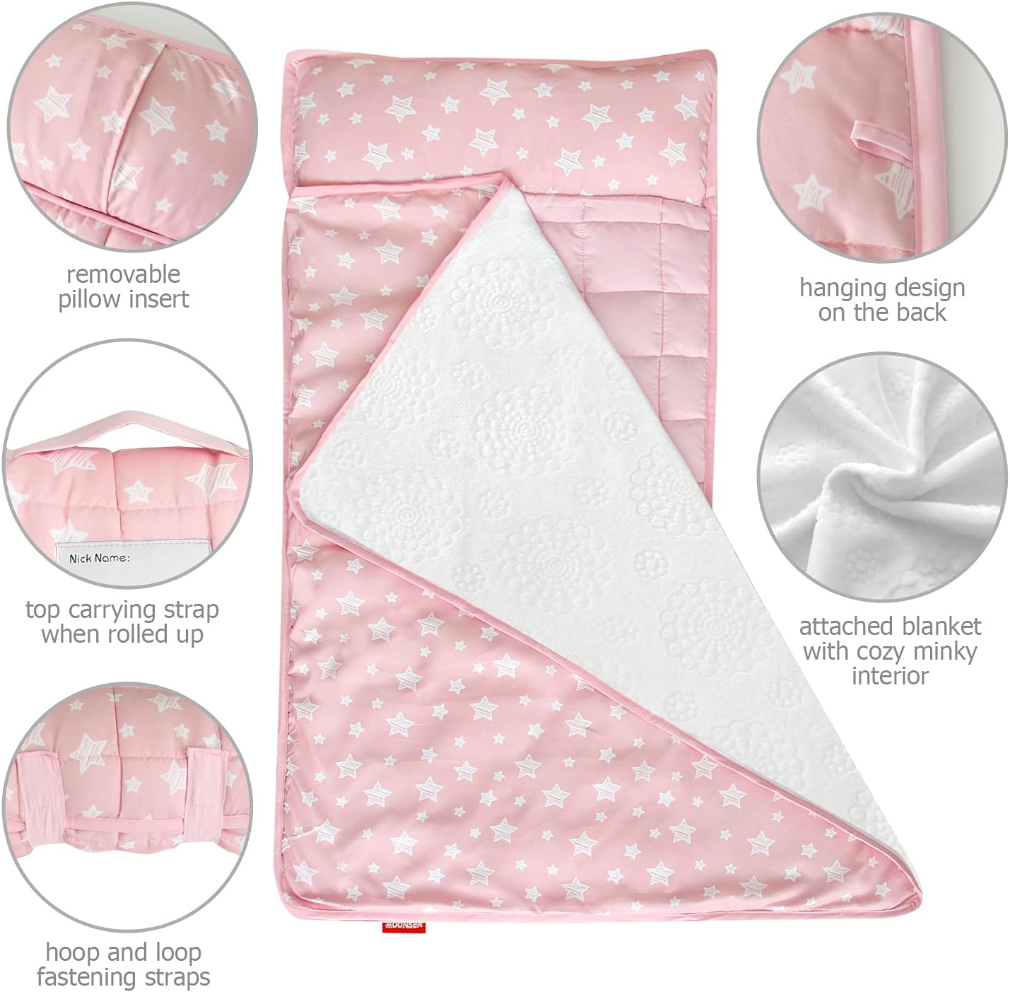 Toddler Nap Mat with Pillow and Fleece Minky Blanket, Kids Sleeping Bag Lightweight and Soft Perfect for Kids Preschool, Daycare, Travel Sleeping Bag Boys and Girls, Fit Standard Cot