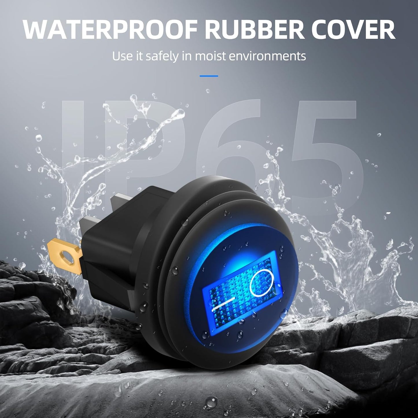 DaierTek Waterproof Round Rocker Switch with Shell UL Listed 12V Blue LED Rocker Toggle Switch Lighted ON Off SPST 3 Pin Rocker Switch 12 Volt for Marine Automotive RV Truck -2PCS