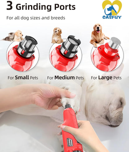 Casfuy Dog Nail Grinder Quiet - (45db)6-Speed Pet Nail Grinder with 2 LED Lights for Large Medium Small Puppy Dogs/Cats, Professional 3 Ports Rechargeable Electric Dog Nail Trimmer with Dust Cap(Blue)