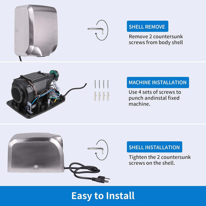Goetland Stainless Steel Commercial Hand Dryer 1800w Automatic High Speed Heavy Duty Dull Polished