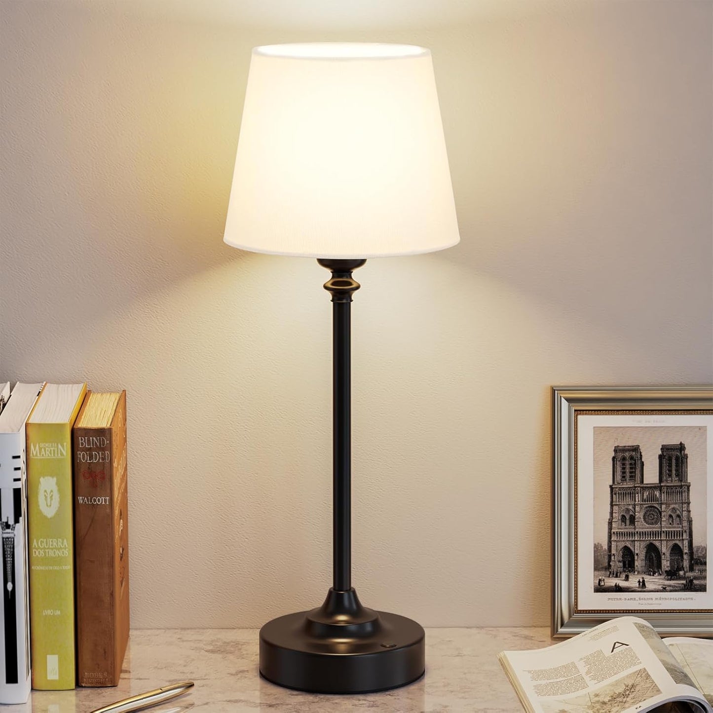 Rechargeable Cordless Table Lamp: 3000k Stepless Dimming, 1 Pack Brass 4000mAh Battery Operated Wireless Touch Lamp for Dining Table, Counter, Living Room, Bedroom