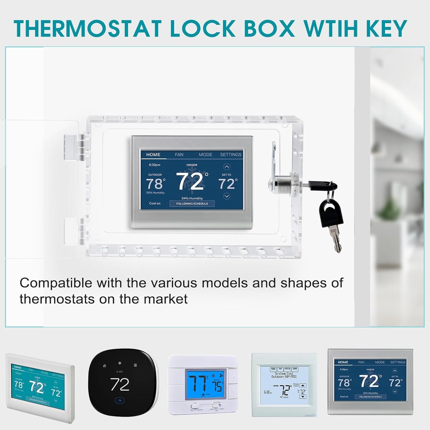 SUTINE Thermostat Lock Box with Key, Universal Acrylic Thermostat Cover with Lock, Large Thermostat Lock Box Clear Lock Box Thermostat Guards for Wall Thermostats, Restaurants, Wall AC Panel, School