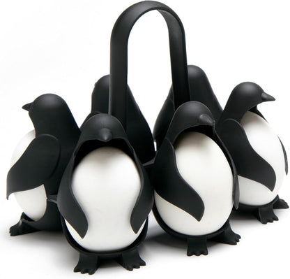 Egguins 3-in-1 Egg Holder and Cooker – Penguin-Shaped Boiled Egg Cooker for Soft or Hard Eggs, Kitchen Egg Storage and Serving Rack, Holds 6 Eggs, BPA-Free, Heat Resistant Handle, Dishwasher Safe - PuriLite