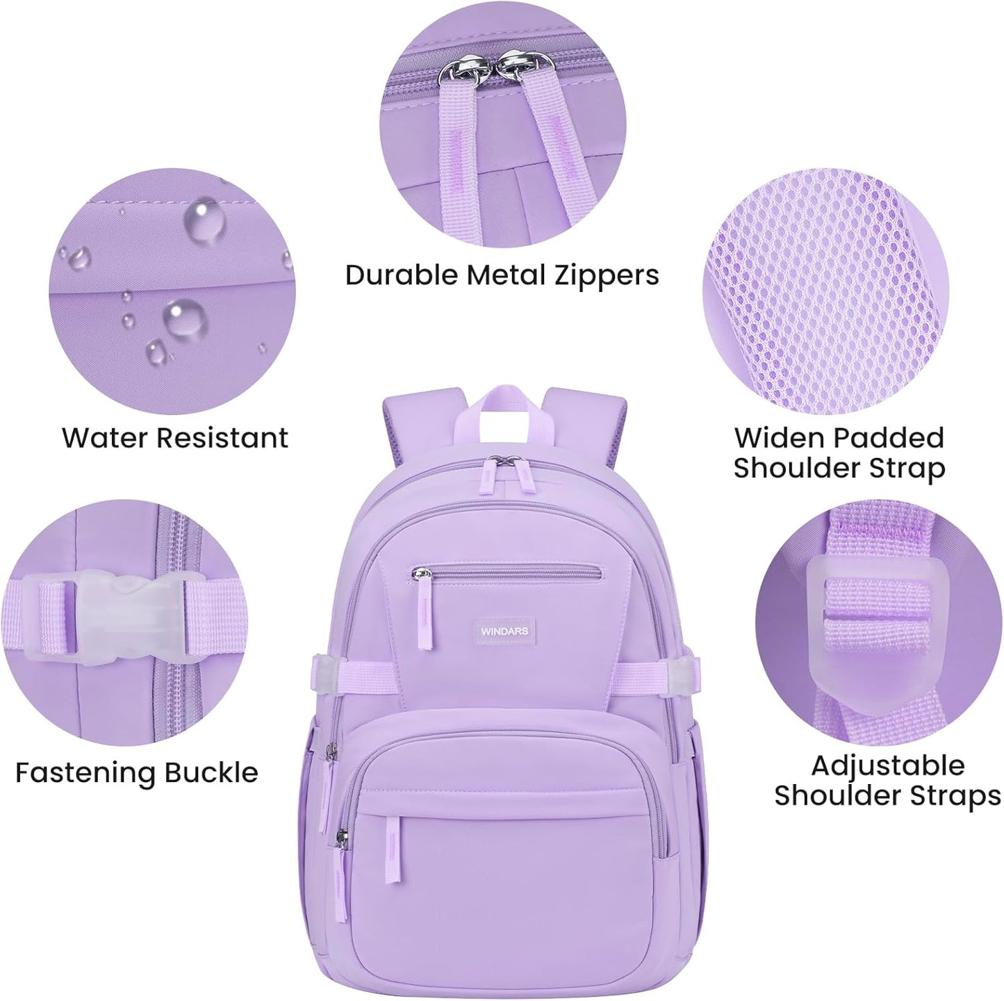 WINDARS Backpack for School Girls, Cute High School Backpacks for Teens Women Student Large Bookbag 15.6 Inch Laptop Bag with USB Charger Port for College Work Travel Trip (Beige Khaki)