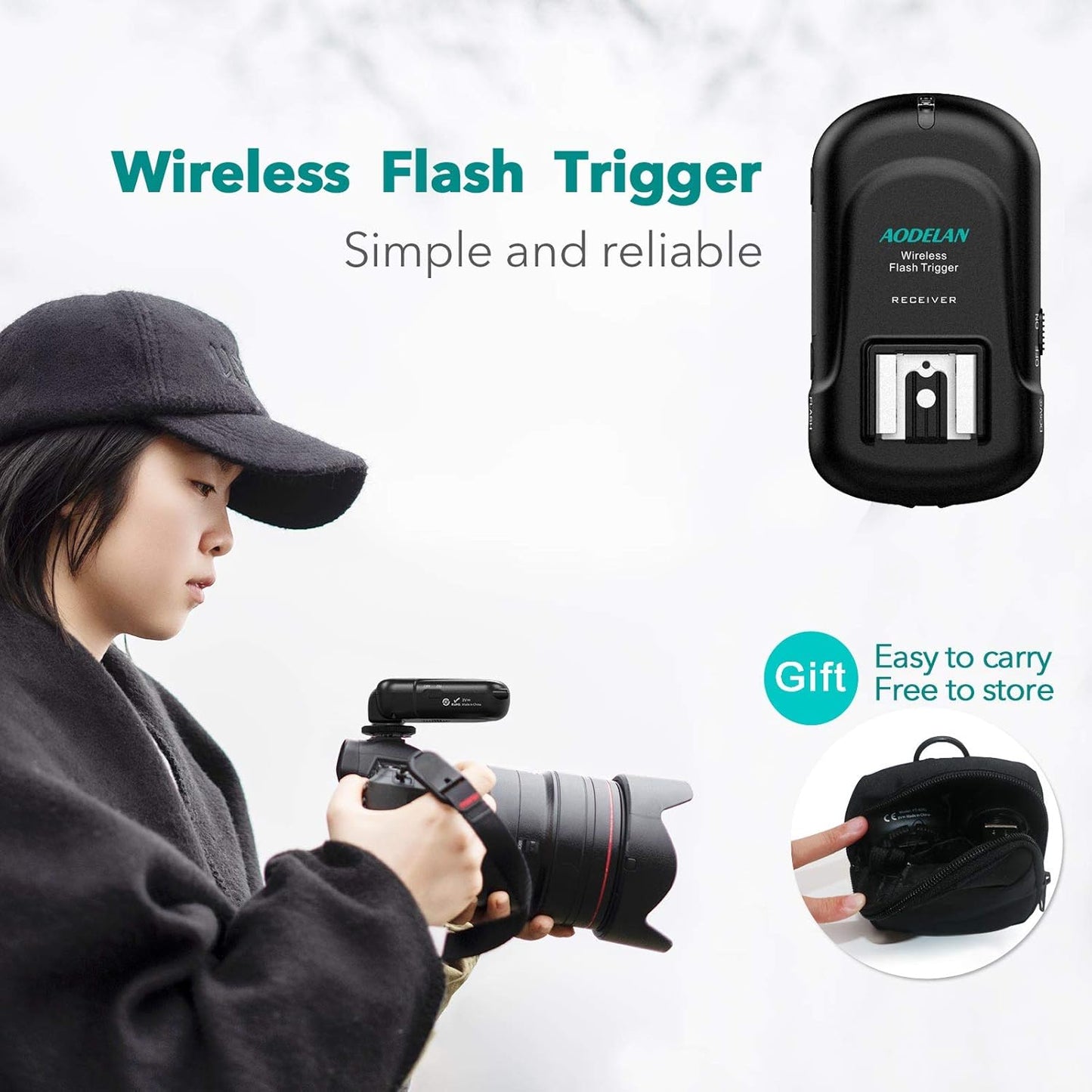 AODELAN Wireless Flash Trigger Transmitter and Receiver Set, Wireless Remote Speedlite Trigger with 3.5mm PC Receiver for Flash Units with Universal Hot Shoe for Canon, for Nikon,for Fuji,for Sony