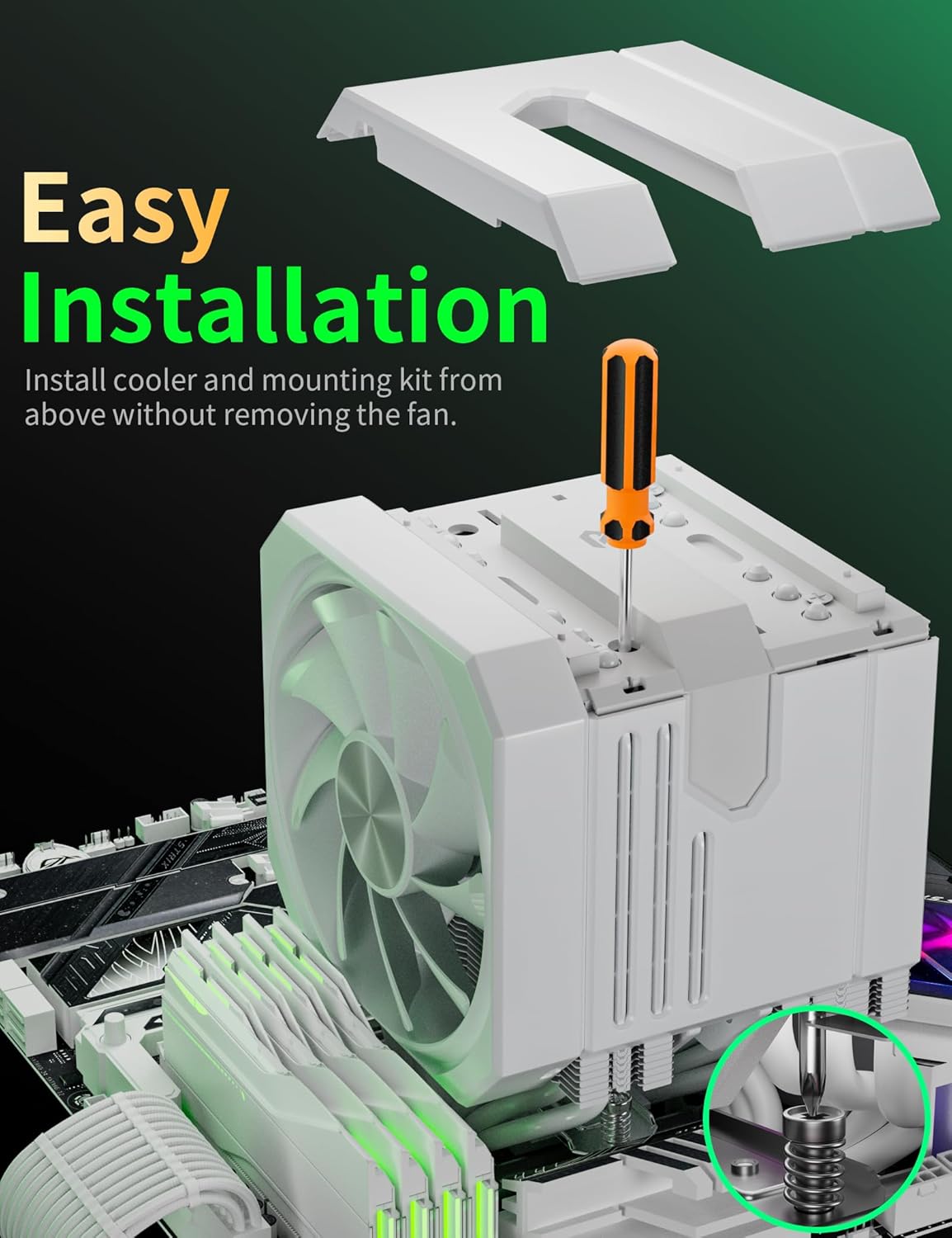 upHere White Dual-Tower 5V ARGB CPU Air Cooler, 6×Ф6mm Heatpipes,Dual PWM Fan Computer Cooling,TDP 265W, Intel LGA2066/2011/1700/1851/1200/115X; AMD AM4/AM5 (158mm in Height) up2TC6