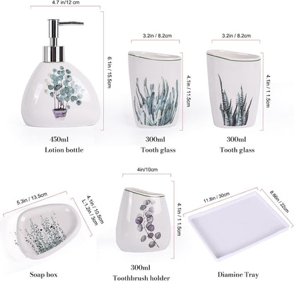 White Bathroom Accessories Set,Modern Countertop Bathroom Decor,Luxury 6 Piece Bathroom Accessory Set,Complete with Soap Dispenser,Toothbrush Holder,Tumbler,Tray