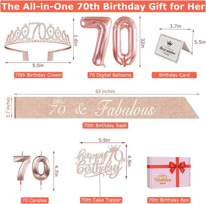 65th Birthday Decorations for Women, Including 65th Birthday Sash and Crown, Cake Topper and Candles, Number Balloons Rose Gold, 65 Year Old Gifts for Women