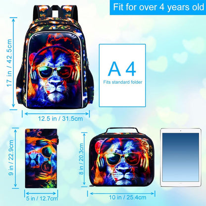 3pcs Backpack for Boys and Girls, 16” Kids Kindergarten Bookbag with Lunch Box, Cute Elementary Backpacks for Boy Girl