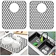 BEHOK 2 Pack Silicone Sink Protector for Kitchen Sink Bathroom Sink 13.58"x 11.6" Sink Mat, Non-Slip and Durable Silicone Sink Grid, Rear Drain (Gray)
