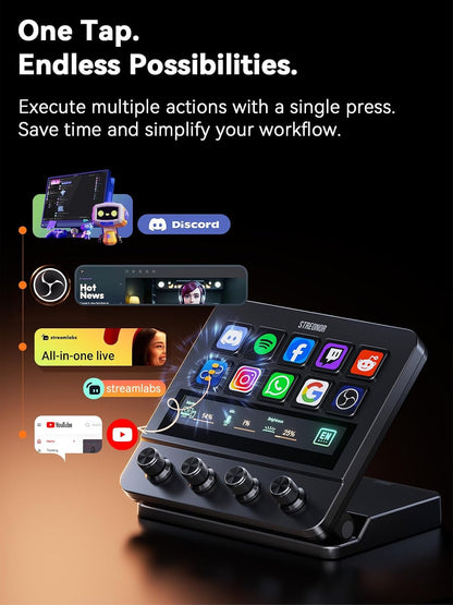 STREONOR S10 Pro Stream Controller,LCD Control Deck, Black - Mac 10-Key Programmable Macro Pad Deck with Touchscreen, 4 Rotary Knobs, for Streaming, Editing, Productivity, Win & Mac Only