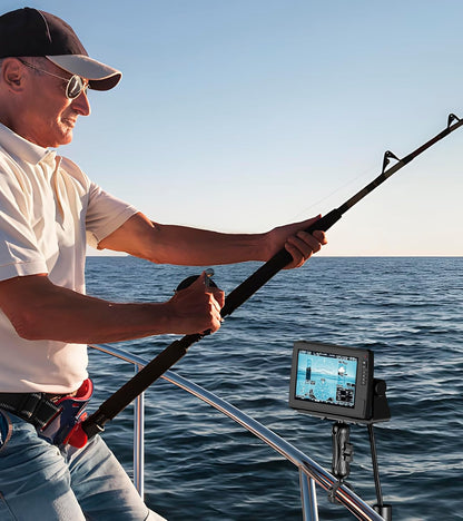 VAZESWIN Aluminum Alloy 1.5" Ball Fish Finder Mount, 5.7" Medium Arm Marine Electronic Mount with Bar Clamp Base, Fit 1.5" 1.65" 1.75" 1.85" 2" Round Rails, for Garmin, Lowrance, Humminbird, Raymarine