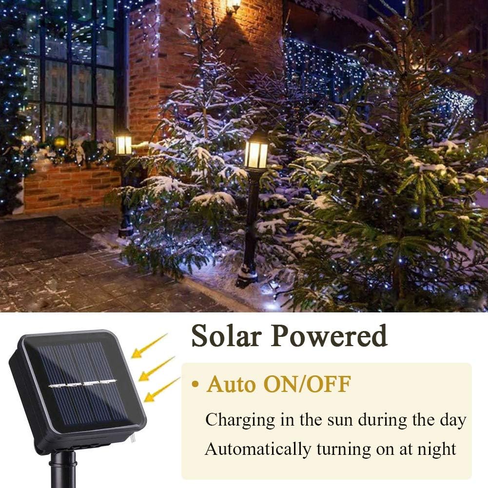 Solar String Lights, 2 Pack Total 110Ft 300 LED Solar Fairy Lights, 8 Modes Waterproof Copper Wire Solar Powered Outdoor Lights for Patio Tree Garden Yard Weeding Party Outdoor Decorations (White)