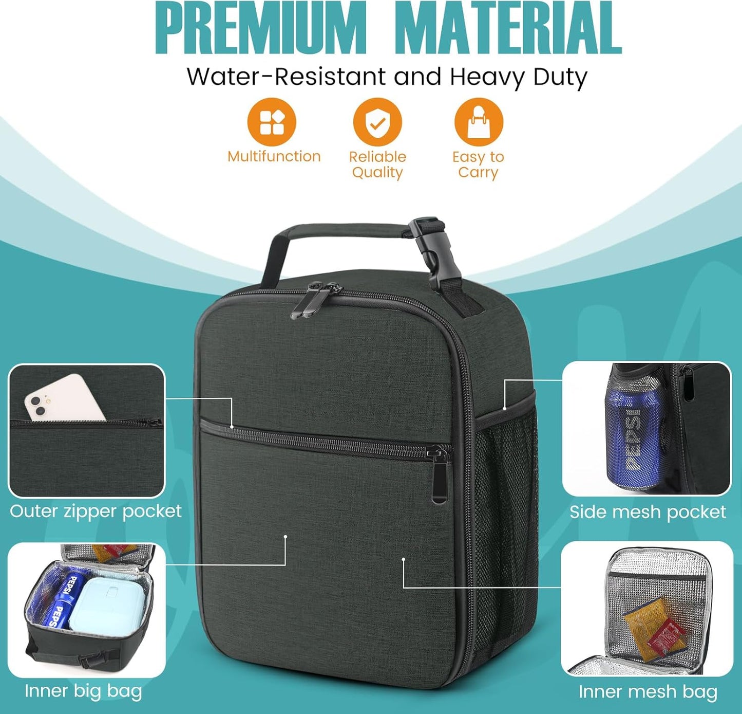 Lunch Bag for Men/Women, Reusable Lunch Box for Adult, Small Insulated Lunch Box, Lunch Tote Bag for Office, Work, Picnic