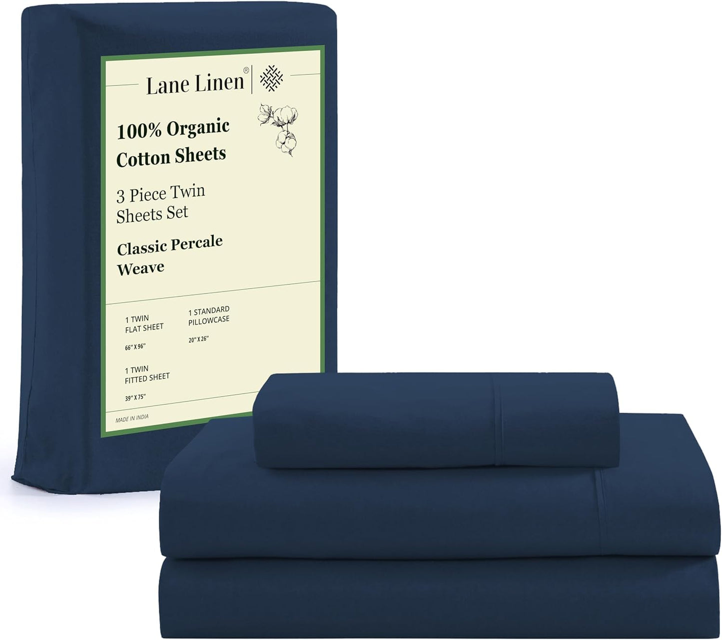 Lane Linen 100% Organic Cotton Queen Sheet Set, 4-Piece Percale Bed Sheets for Queen Bed - Soft, Breathable, Hypoallergenic, Deep Pocket Fits Mattress Up to 15" Deep, Hotel Quality Sheets - White