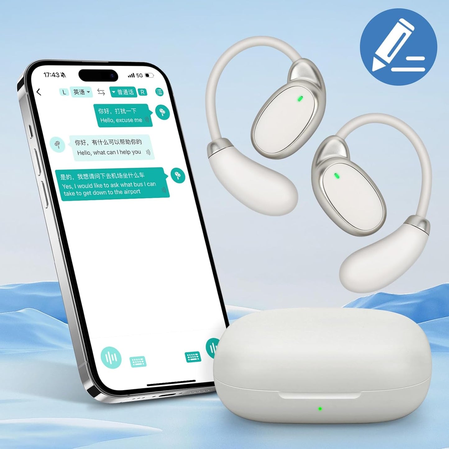 Language Translator Earbuds Offer Two Way Real-time Translation in 138 Languages, with Bluetooth and an APP Provide Online Instant Voice Translation for Travel Business and Learning