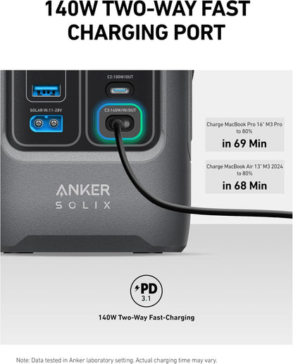 Anker SOLIX Power Bank Station C200 DC with Adjustable Strap, 192Wh LiFePO4 Portable Power Station, 200W Solar Generator, for Outdoor Camping, Traveling, and Emergencies (No Wall Charger Included)