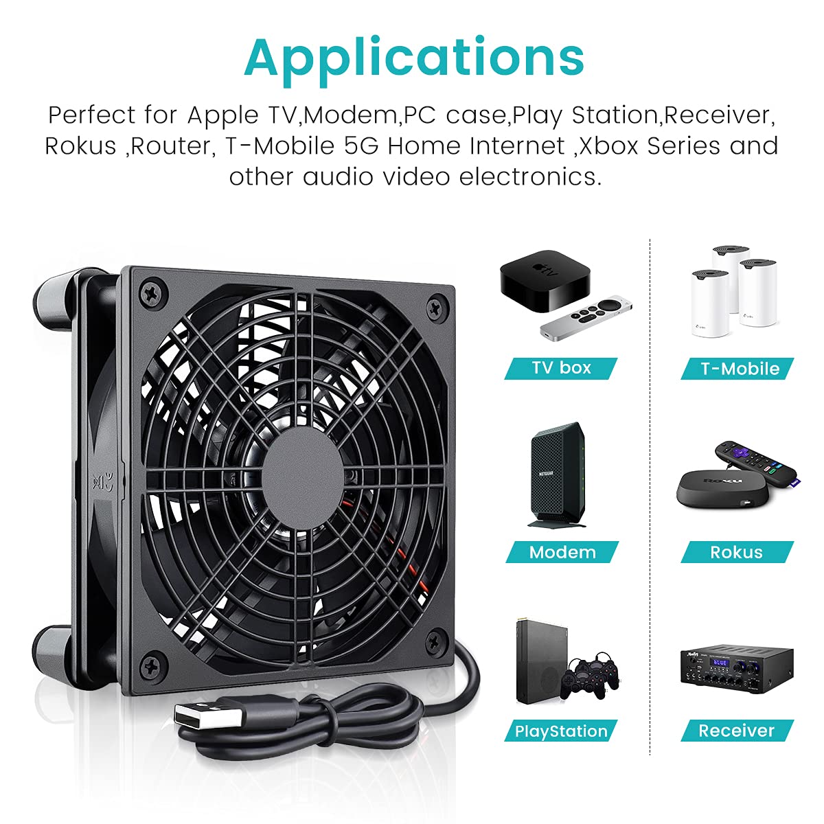 Wathai High Airflow Router Cooling Fan for Computer Cooler TV Small Box DC 5V USB Power 120mm 240mm Fan with Multi Speed Controller