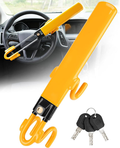 Tevlaphee Steering Wheel Lock Anti-Theft Car Device Heavy Duty Security Car Lock Antitheft Locking Devices Great Deterrent Adjustable Car Wheel Lock Anti Theft for Vehicle Truck with 3 Keys(Yellow)