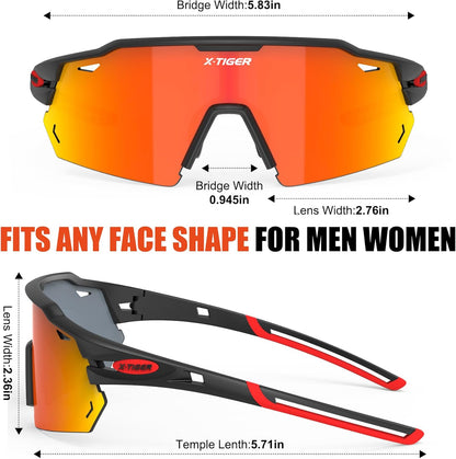 X-TIGER Polarized Cycling Glasses with 5 Interchangeable Lenses,MTB Biking Baseball Running Sports Sunglasses for Men Women