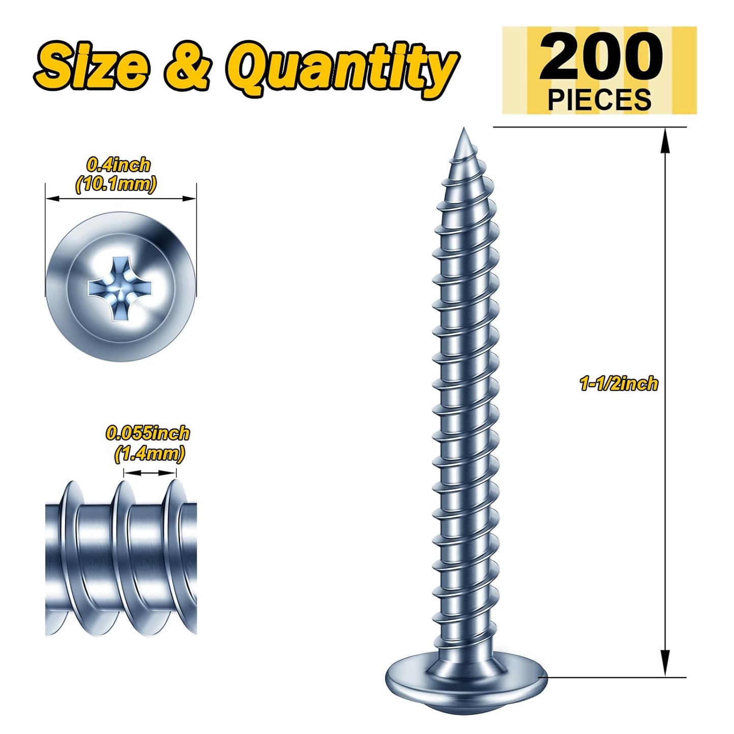 150Pcs #8 × 2" Black Screws for Wood, Phillips Truss Head Wood Screws, Quick Metal Self Tapping, Zinc Plated Steel, Truss Head Screws by Mywish