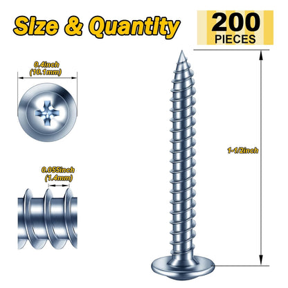 150Pcs #8 × 2" Black Screws for Wood, Phillips Truss Head Wood Screws, Quick Metal Self Tapping, Zinc Plated Steel, Truss Head Screws by Mywish